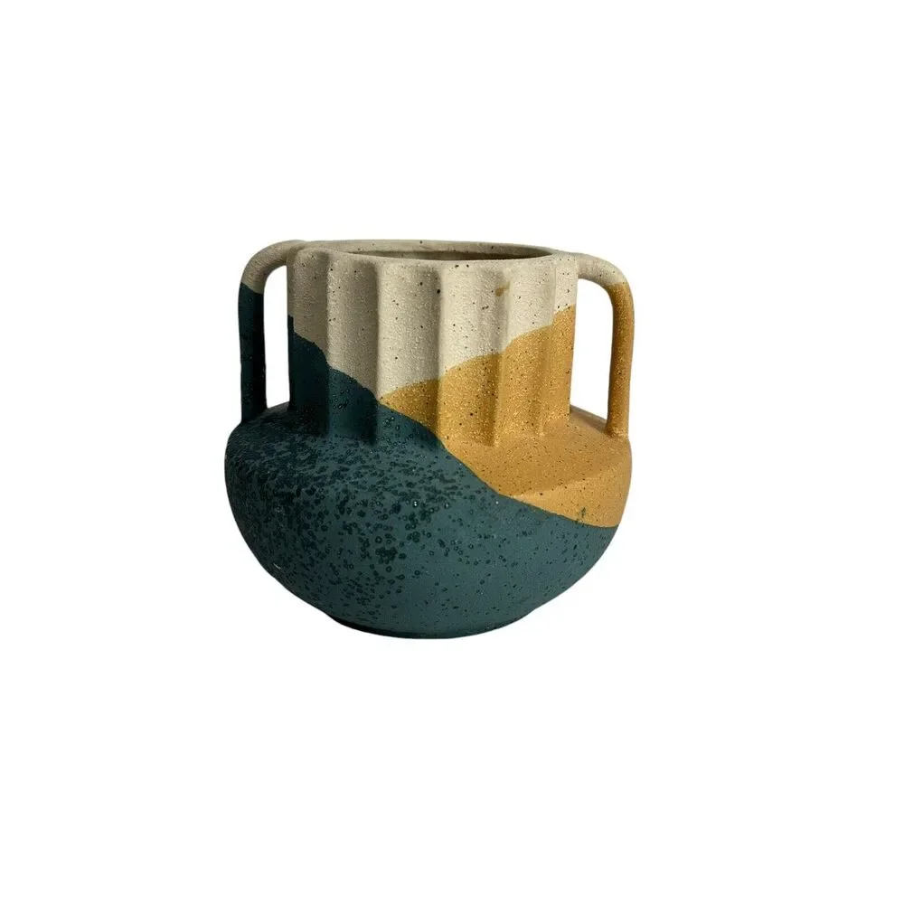 Modern dip fluted double handle vase 5 Inch